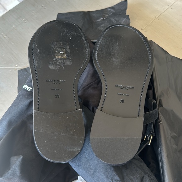YSL Saint Laurent ysl black suede logo thong sandal flats silver sz 39 with box - Picture 7 of 9